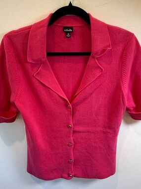 Rafaella‎ Hot Pink 100% Cotton Collared Knit Cardigan Top M